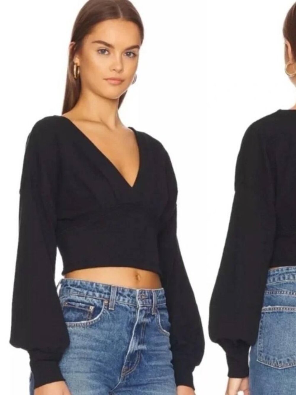We The Free | All Nighter Crop Top Sweater Coquette Balletcore Boho Chic Black M